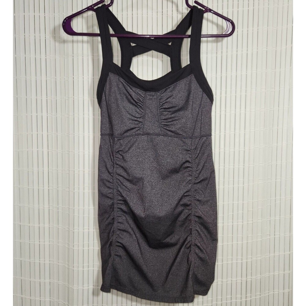 Athleta Tank Top Women Size Small Gray Criss Cross Stretch Built In Bra
